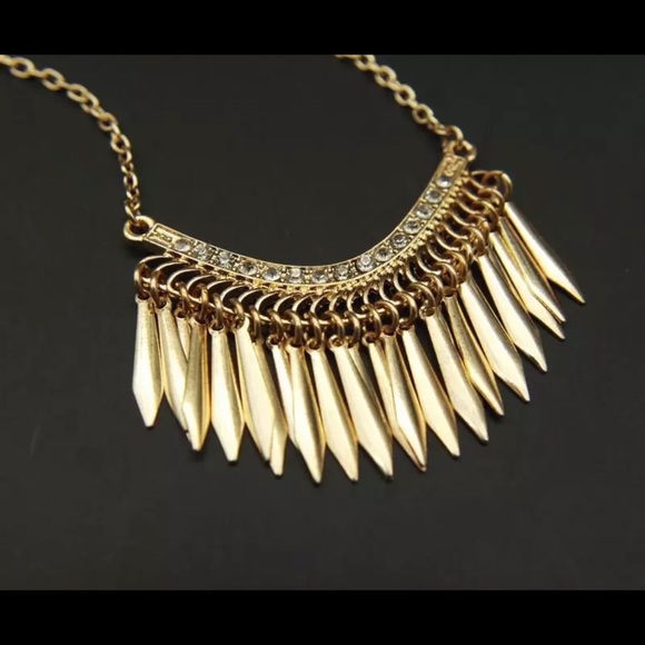 New boho chic gold necklace with rhinestones - Picture 2 of 6